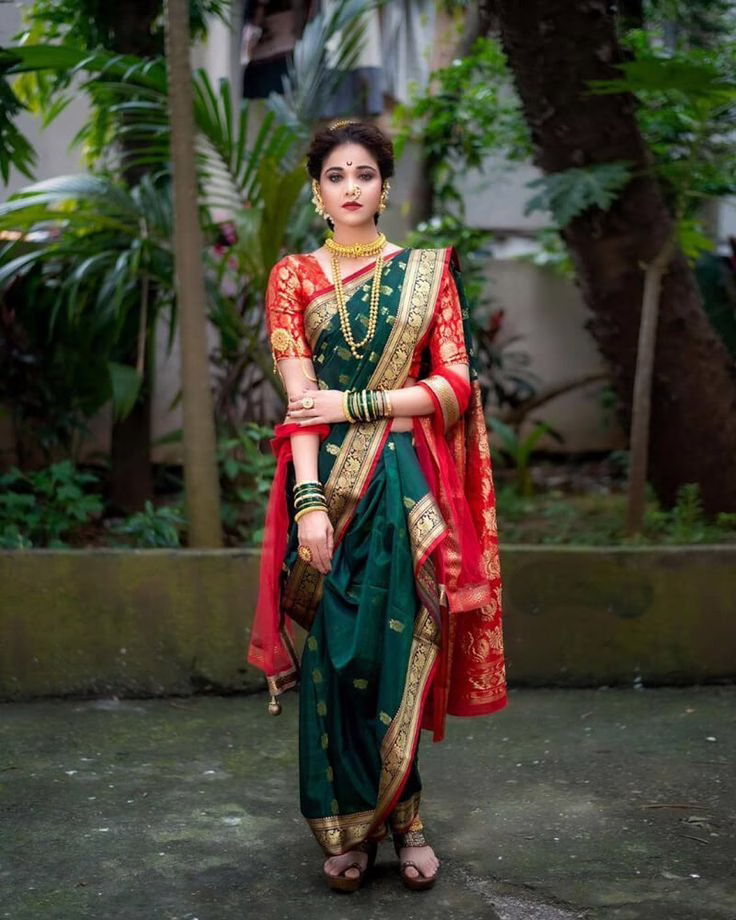 Paithani Sarees: A Masterpiece in Traditional Handicrafts (Written by Sophia Shome) 9 Paithani Sarees: A Masterpiece in Traditional Handicrafts (Written by Sophia Shome) This is the image of a pure silk Paithani saree in dark green