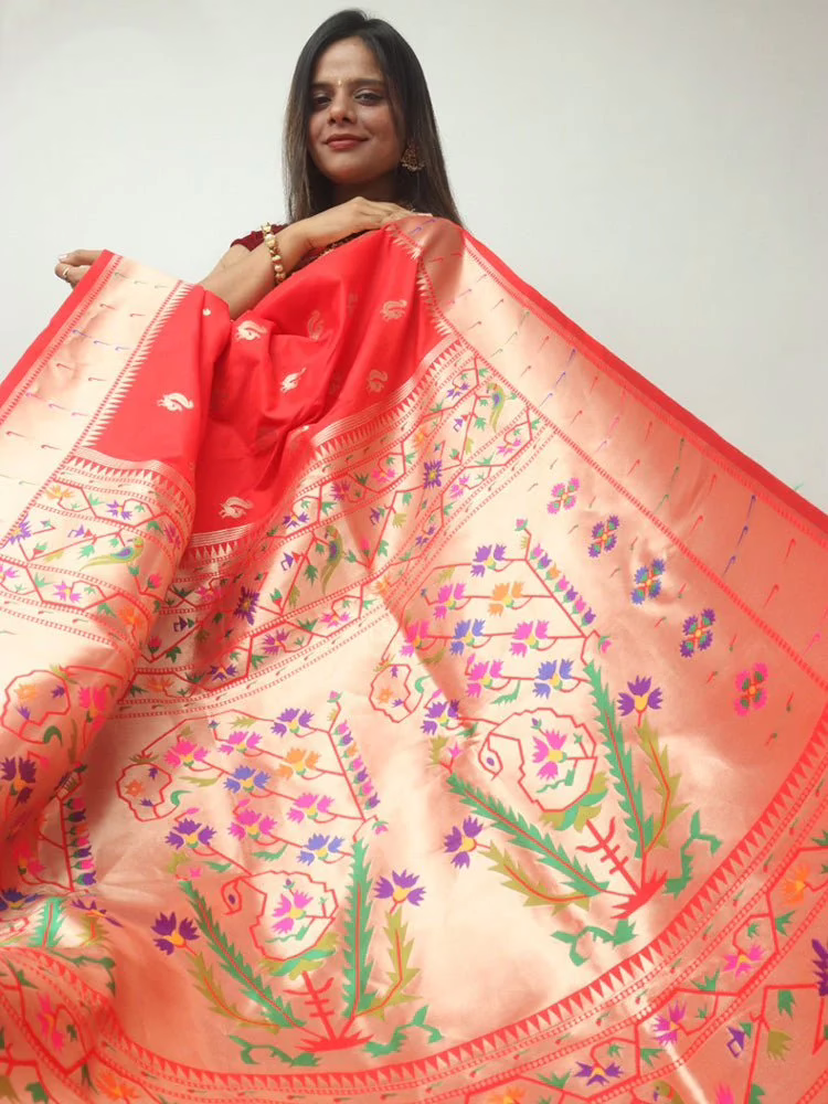 Paithani Sarees: A Masterpiece in Traditional Handicrafts (Written by Sophia Shome) 8 Paithani Sarees: A Masterpiece in Traditional Handicrafts (Written by Sophia Shome) red paithani brocade silk flower design saree 406523 https://ethniclovers.com/wp-content/uploads/2025/08/WhatsApp-Image-2025-07-28-at-3.13.41-PM.avif Ethniclover