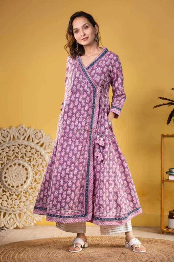 Traditional Angrakha style Anarkali with wrap design