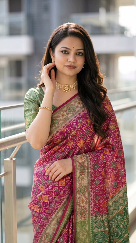 A saree made from Patola Silk, One of the renowned traditional Indian sarees. 