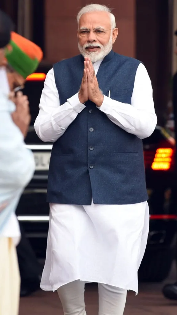 The Prime minister of India, Shri. Narendra Modi in a Modi Jacket. This style has been popularized by him in the year 2014