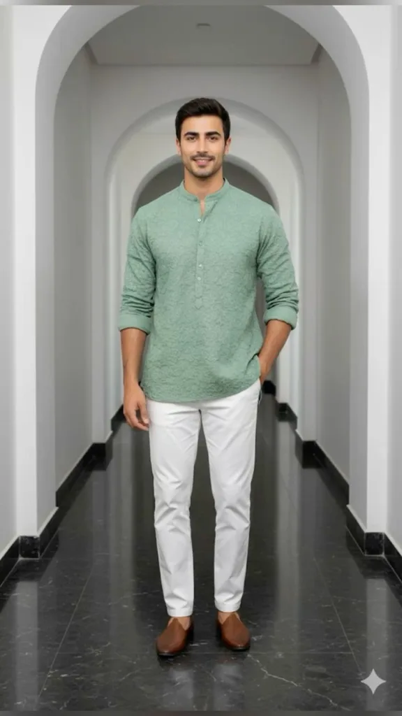 5 Trendy Ideas for Men's Short Kurta Every Man Should Know 3 5 Trendy Ideas for Men's Short Kurta Every Man Should Know A man has paired Short Kurta with chinos for a smarter look