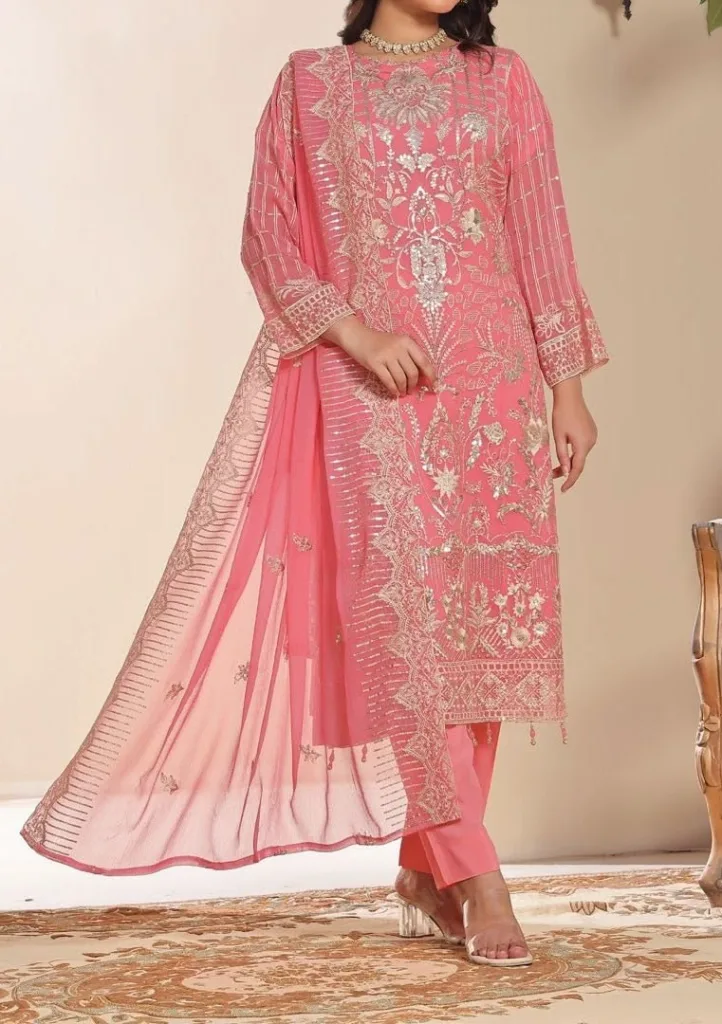 Designer pink ethnic wear styled with lightweight chiffon dupattas for weddings and festive occasions.