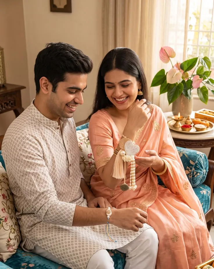 Raksha Bandhan 2026 Style Guide: Dress Up, Feel Good & Celebrate in Style 5 Raksha Bandhan 2026 Style Guide: Dress Up, Feel Good & Celebrate in Style A smiling sister tying a beautiful rakhi on her happy brother's wrist