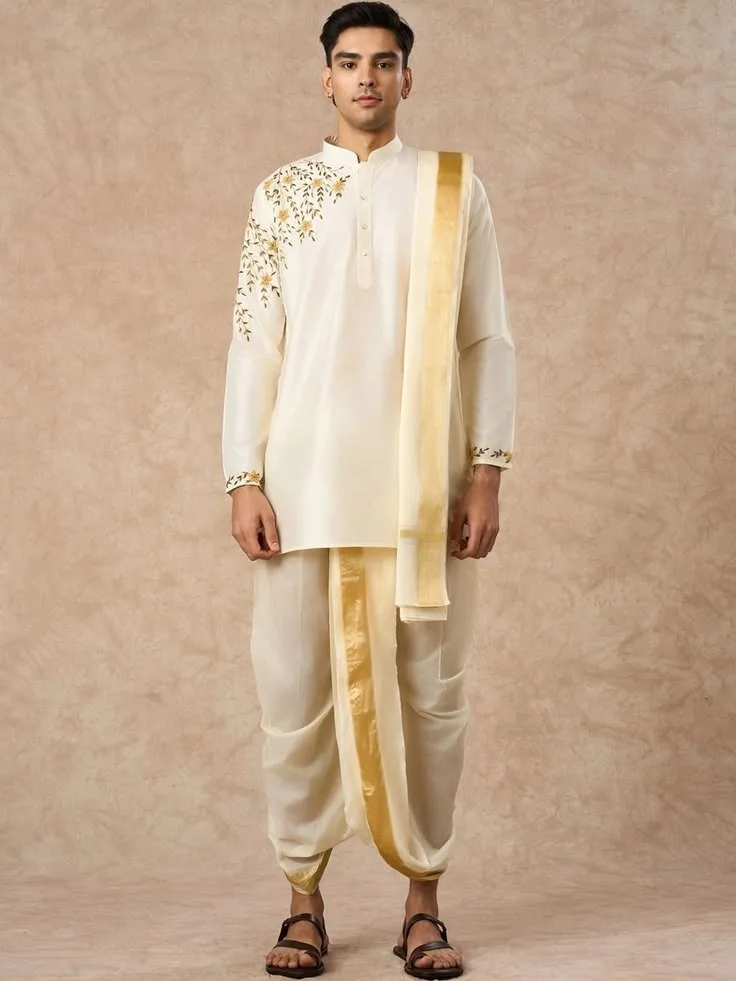 A man wearing a short kurta with dhoti pant for a modern look.